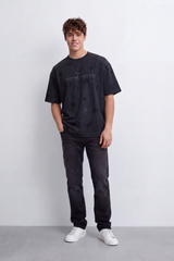 Men's Tomato Store Washed T-Shirt Tonal Distressed Graphic Detail Drop Shoulder Relaxed Fit