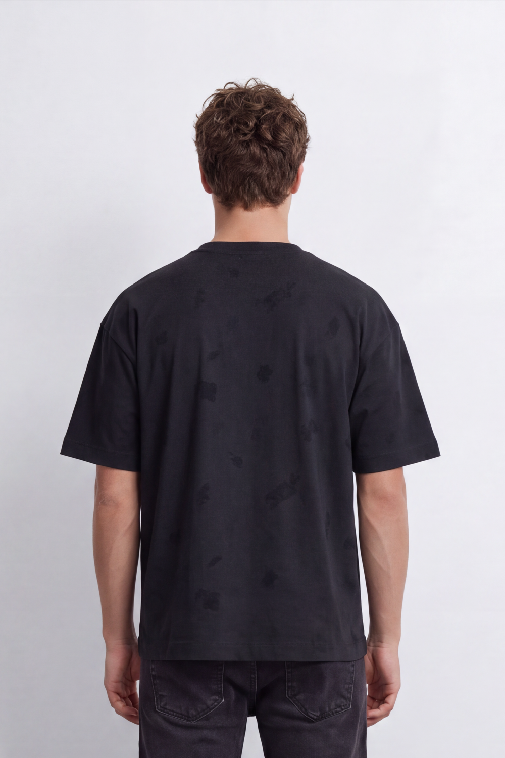 Men's Tomato Store Washed T-Shirt Tonal Distressed Graphic Detail Drop Shoulder Relaxed Fit