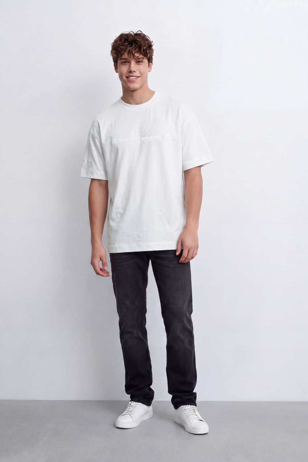 Men's Tomato Store Washed T-Shirt Tonal Distressed Graphic Detail Drop Shoulder Relaxed Fit