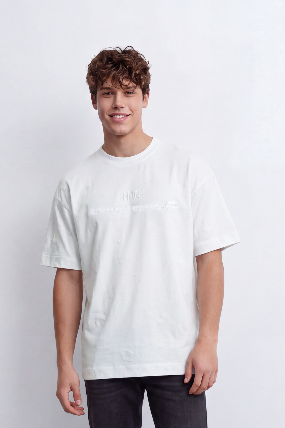 Men's Tomato Store Washed T-Shirt Tonal Distressed Graphic Detail Drop Shoulder Relaxed Fit