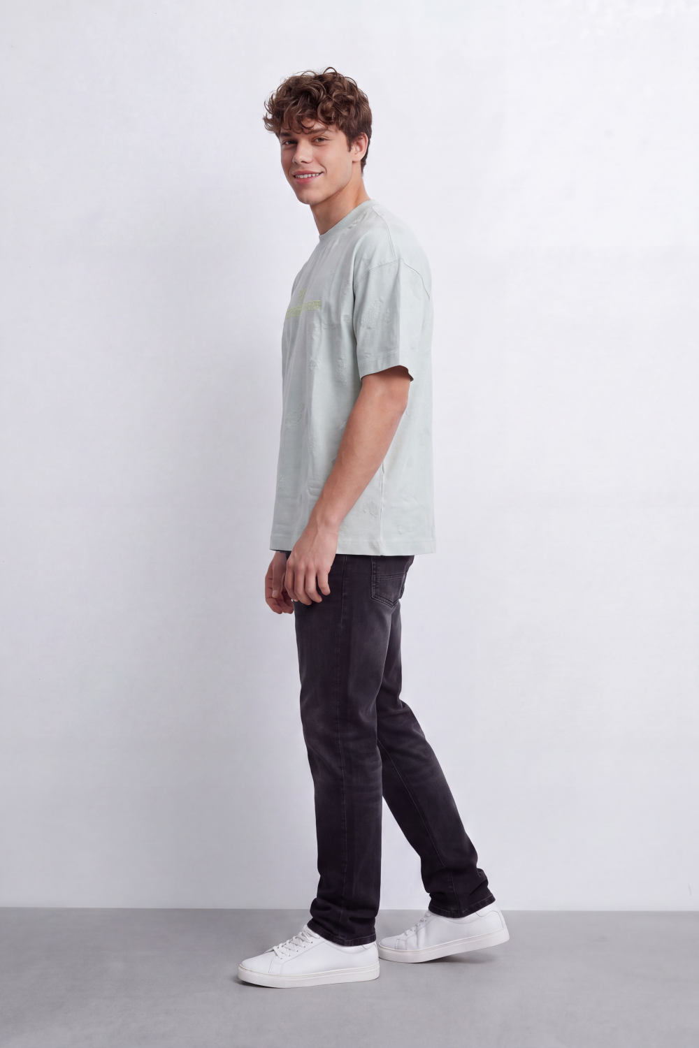 Men's Tomato Store Washed T-Shirt Tonal Distressed Graphic Detail Drop Shoulder Relaxed Fit