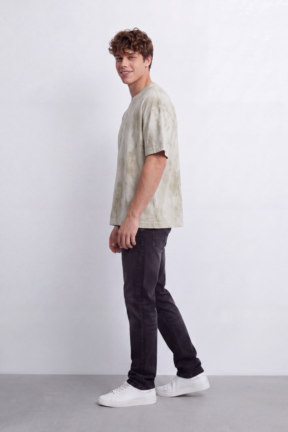 Men's Tomato Store Vintage Wash T-Shirt Smoky Mottled Effect Faded Surface Texture Relaxed Fit
