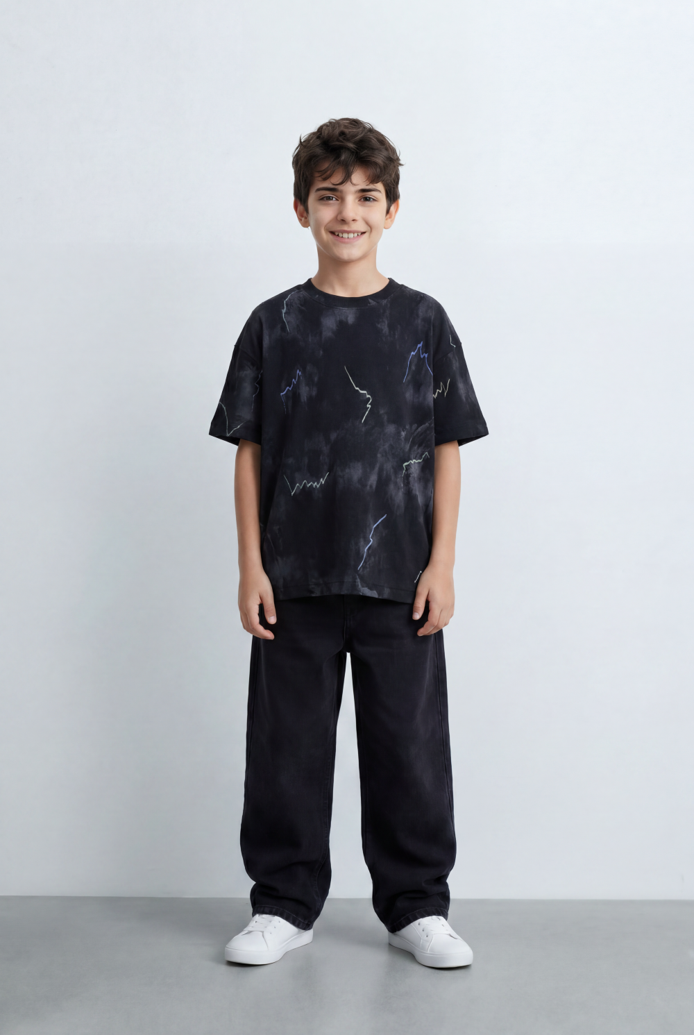 Boy’s Tomato Store Graphic Oversized T-Shirt Abstract Marble Inspired Print Artistic Sketch Details