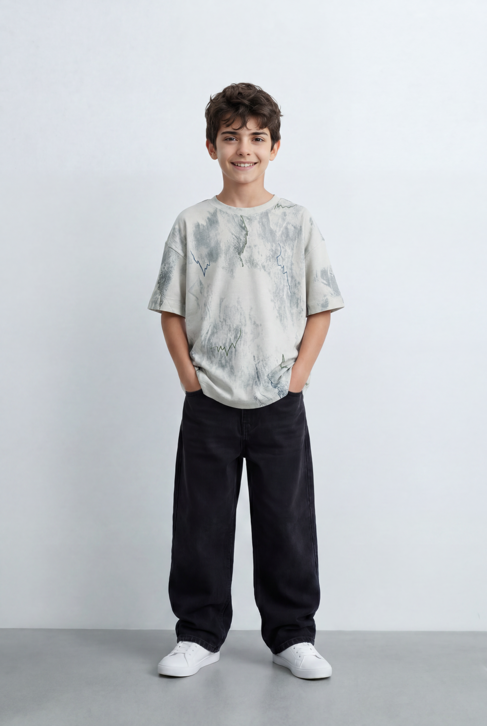 Boy’s Tomato Store Graphic Oversized T-Shirt Abstract Marble Inspired Print Artistic Sketch Details