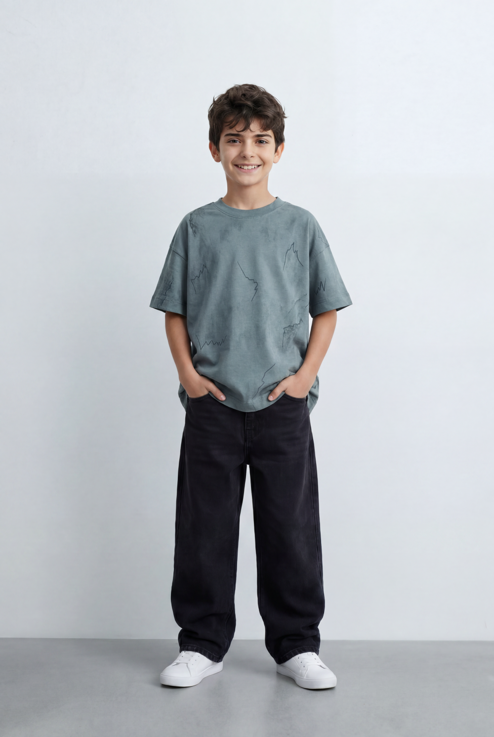 Boy’s Tomato Store Graphic Oversized T-Shirt Abstract Marble Inspired Print Artistic Sketch Details