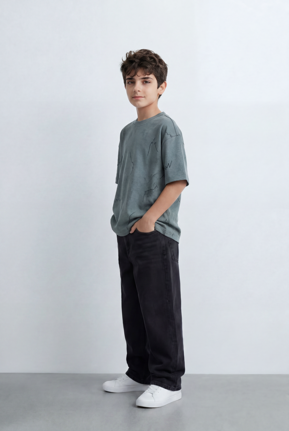 Boy’s Tomato Store Graphic Oversized T-Shirt Abstract Marble Inspired Print Artistic Sketch Details