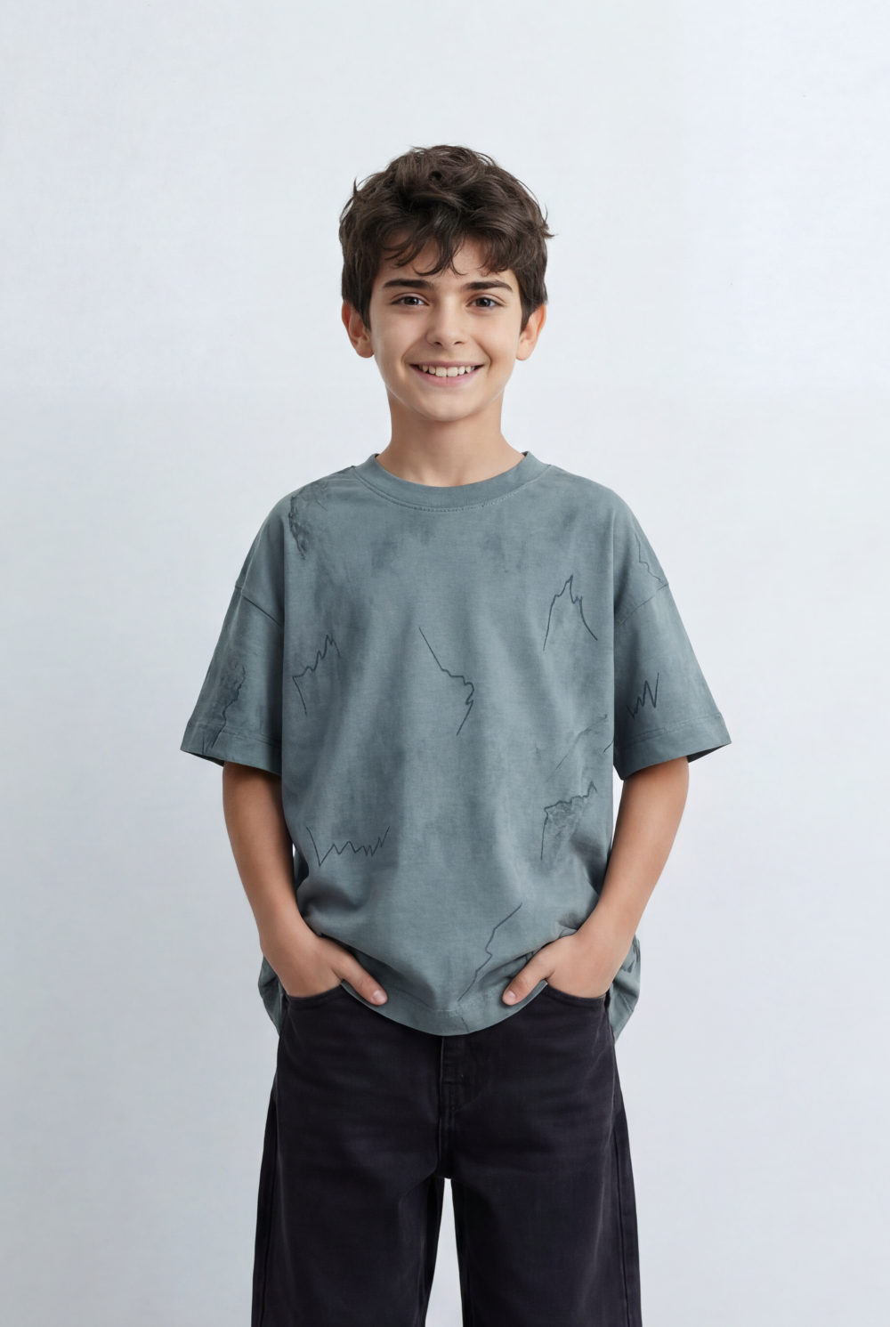 Boy’s Tomato Store Graphic Oversized T-Shirt Abstract Marble Inspired Print Artistic Sketch Details