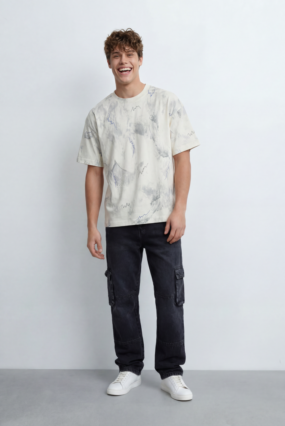 Men’s Tomato Store Graphic T-Shirt Cloud Wash Finish Abstract Line Print Details