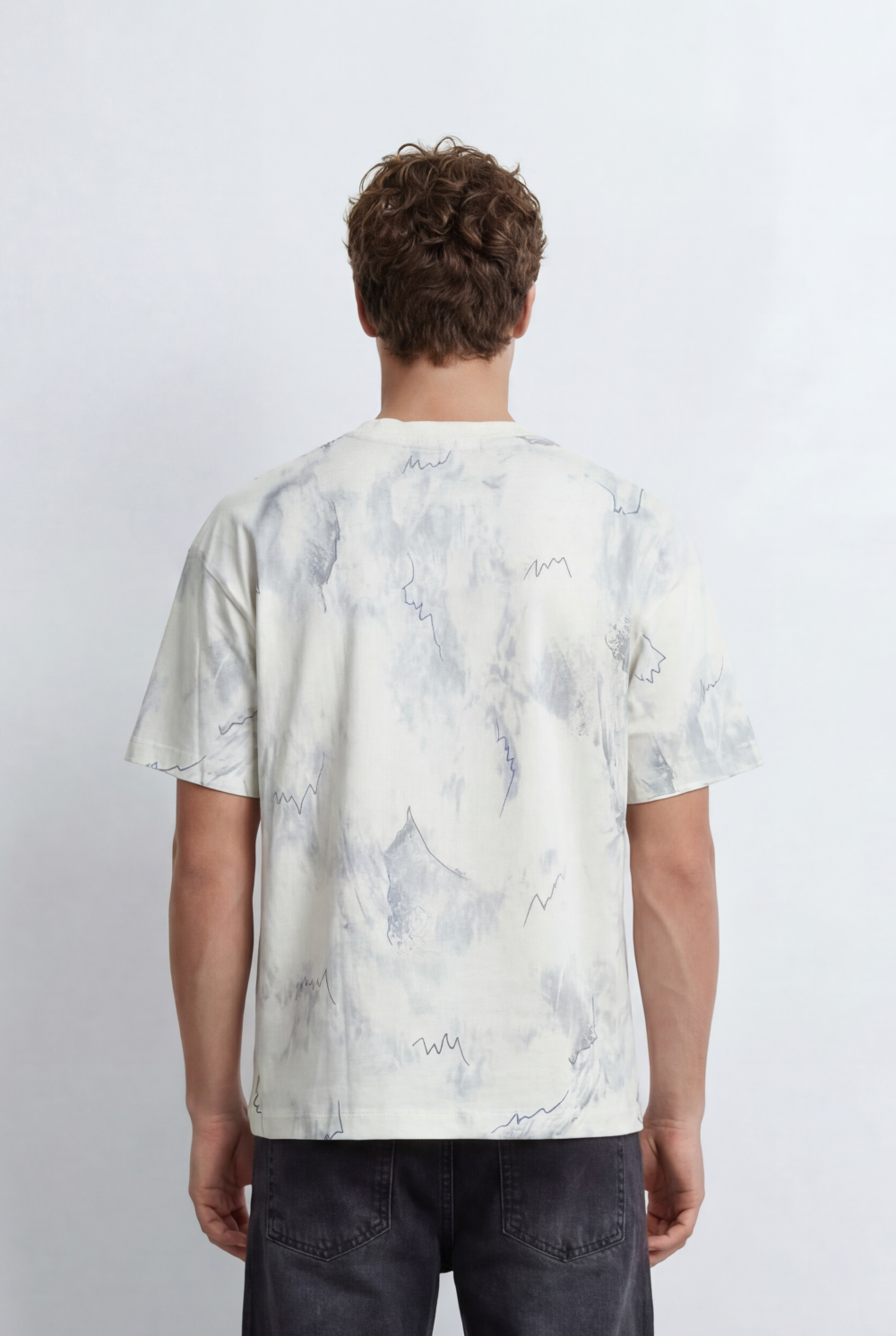 Men’s Tomato Store Graphic T-Shirt Cloud Wash Finish Abstract Line Print Details