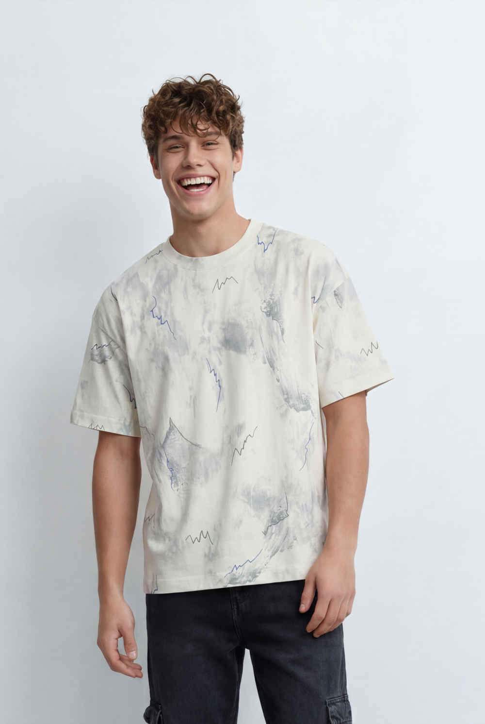 Men’s Tomato Store Graphic T-Shirt Cloud Wash Finish Abstract Line Print Details