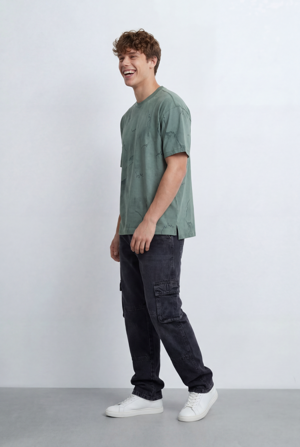 Men’s Tomato Store Graphic T-Shirt Cloud Wash Finish Abstract Line Print Details