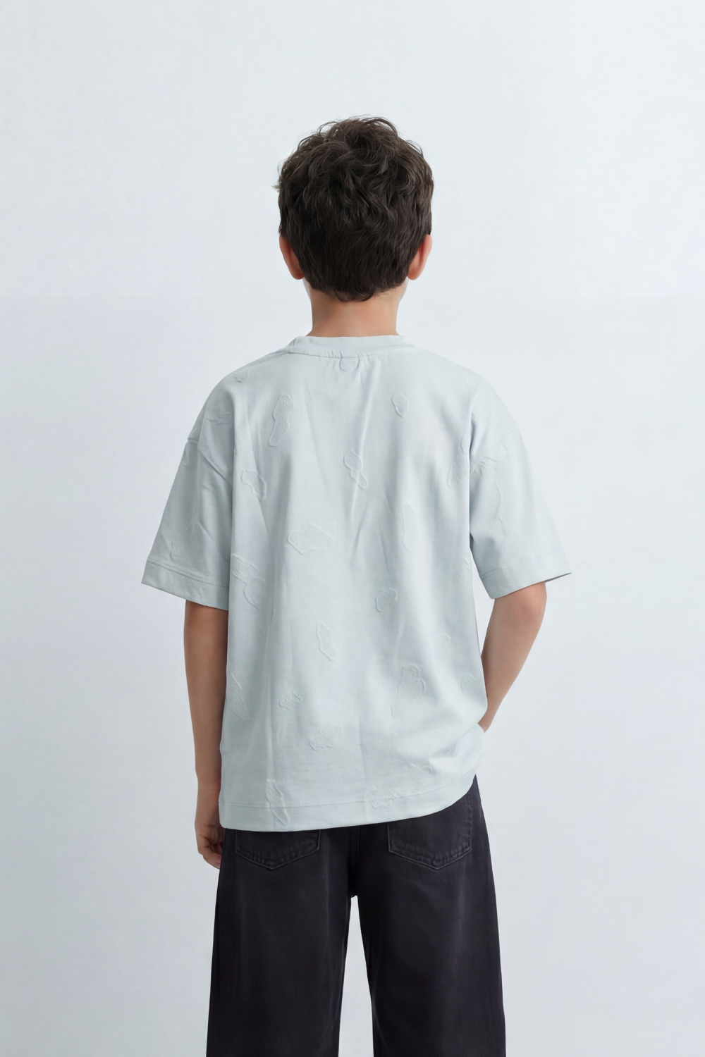 Boy's Tomato Store Oversize Cloud Outline T-Shirt Tonal Raised Animal Motifs Scattered Across The Body Clean Plain Base