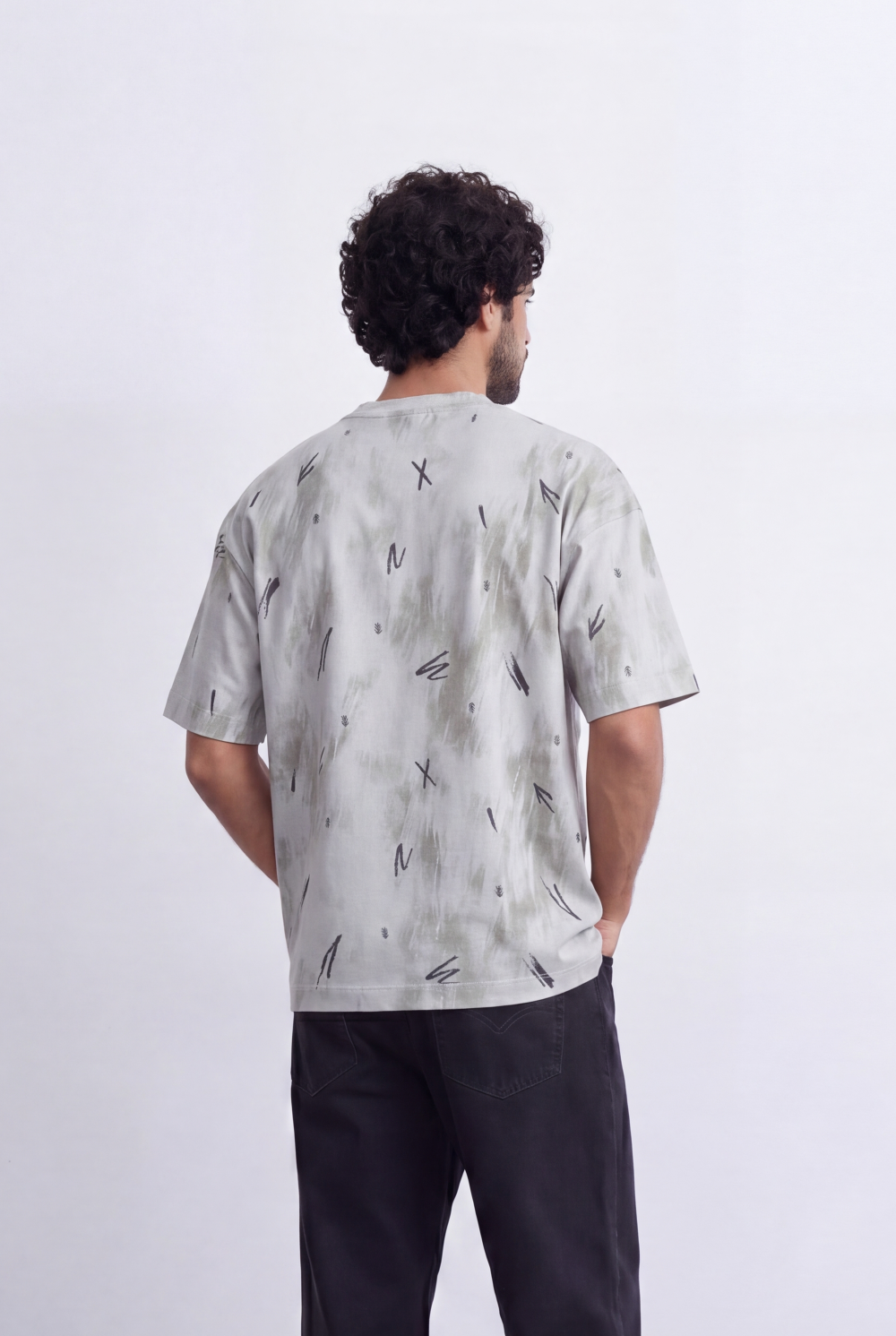 Tomato Store Men's Scribble Wash T-Shirt Abstract Marker Print Washed Texture - Back View