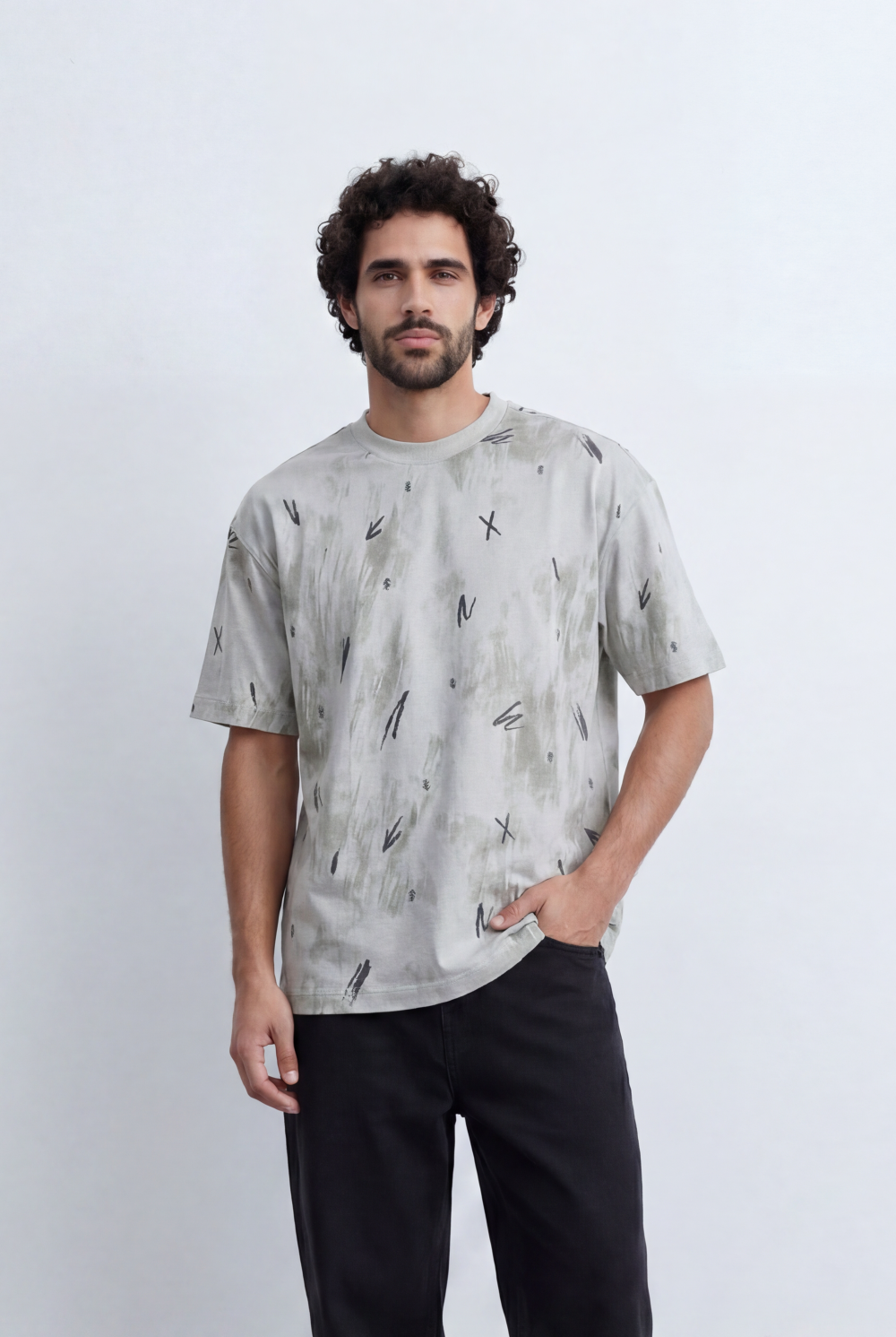 Tomato Store Men's Scribble Wash T-Shirt Abstract Marker Print Washed Texture - Front View