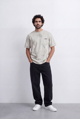 Men’s Tomato Store Abstract Sketch T-Shirt Artistic Linework Print Washed Texture Detailing