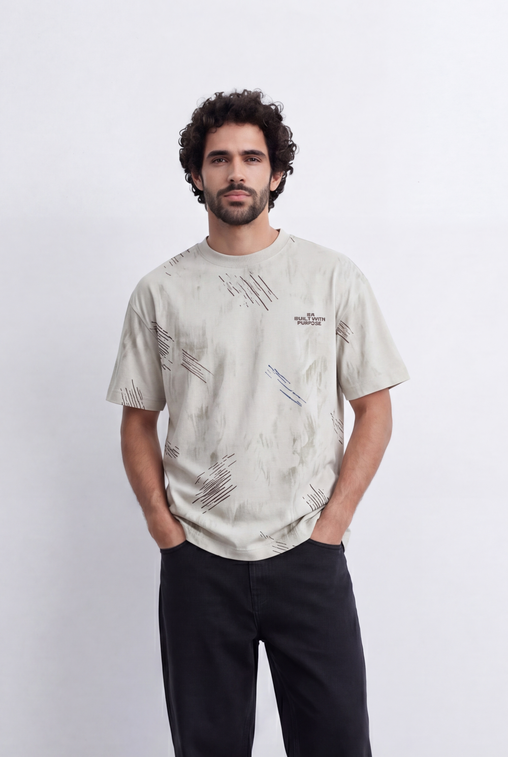 Men’s Tomato Store Abstract Sketch T-Shirt Artistic Linework Print Washed Texture Detailing