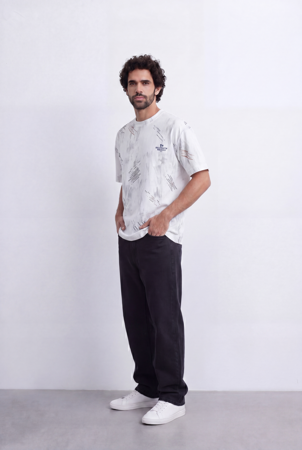 Men’s Tomato Store Abstract Sketch T-Shirt Artistic Linework Print Washed Texture Detailing