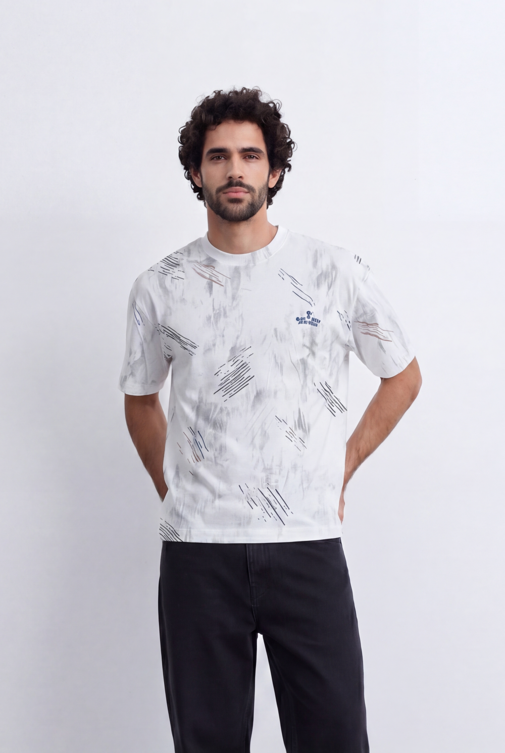 Men’s Tomato Store Abstract Sketch T-Shirt Artistic Linework Print Washed Texture Detailing
