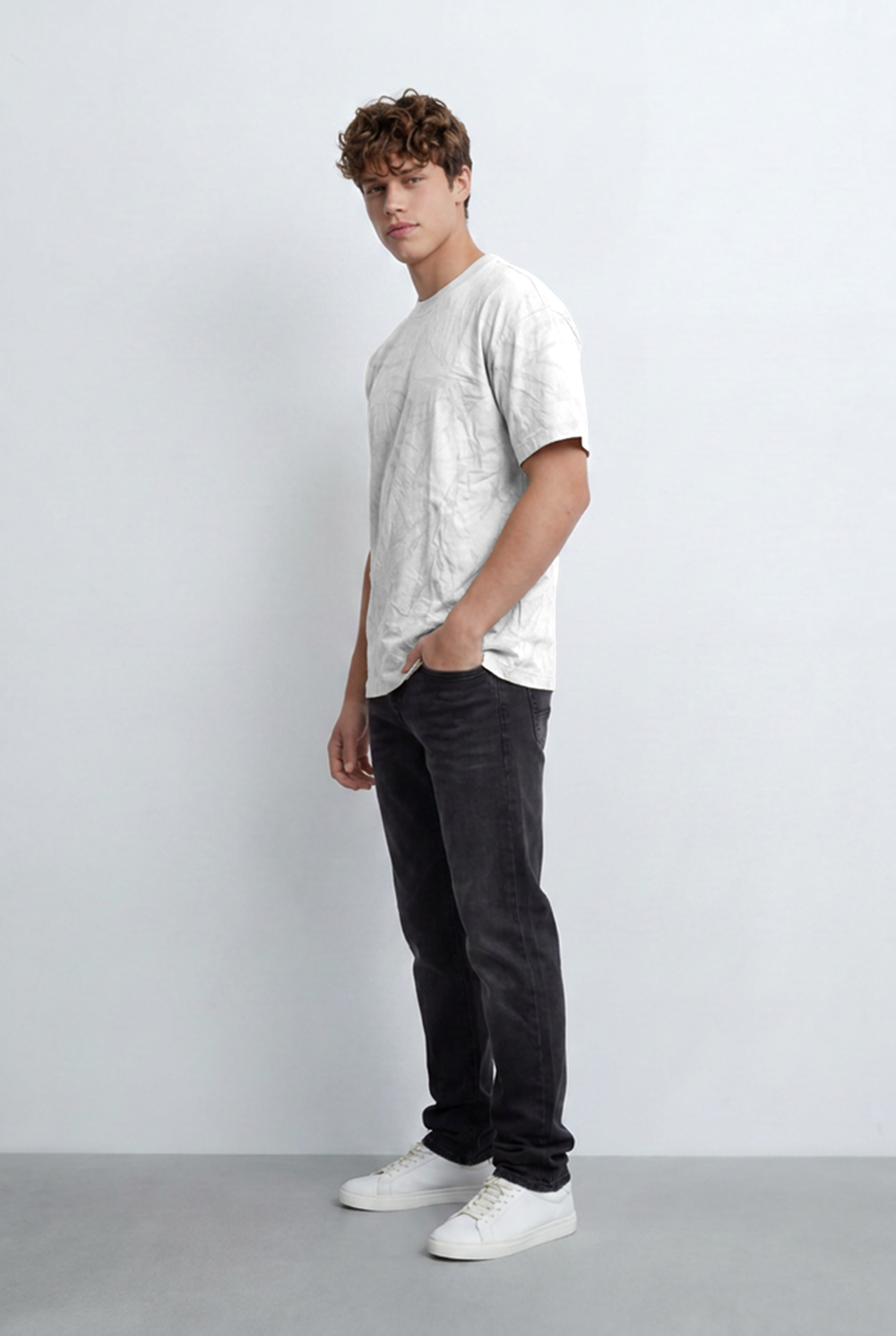 Men’s Tomato Store Shadow Leaf Graphic T-Shirt With Crew Neck Relaxed Fit Clean Stitch Lines