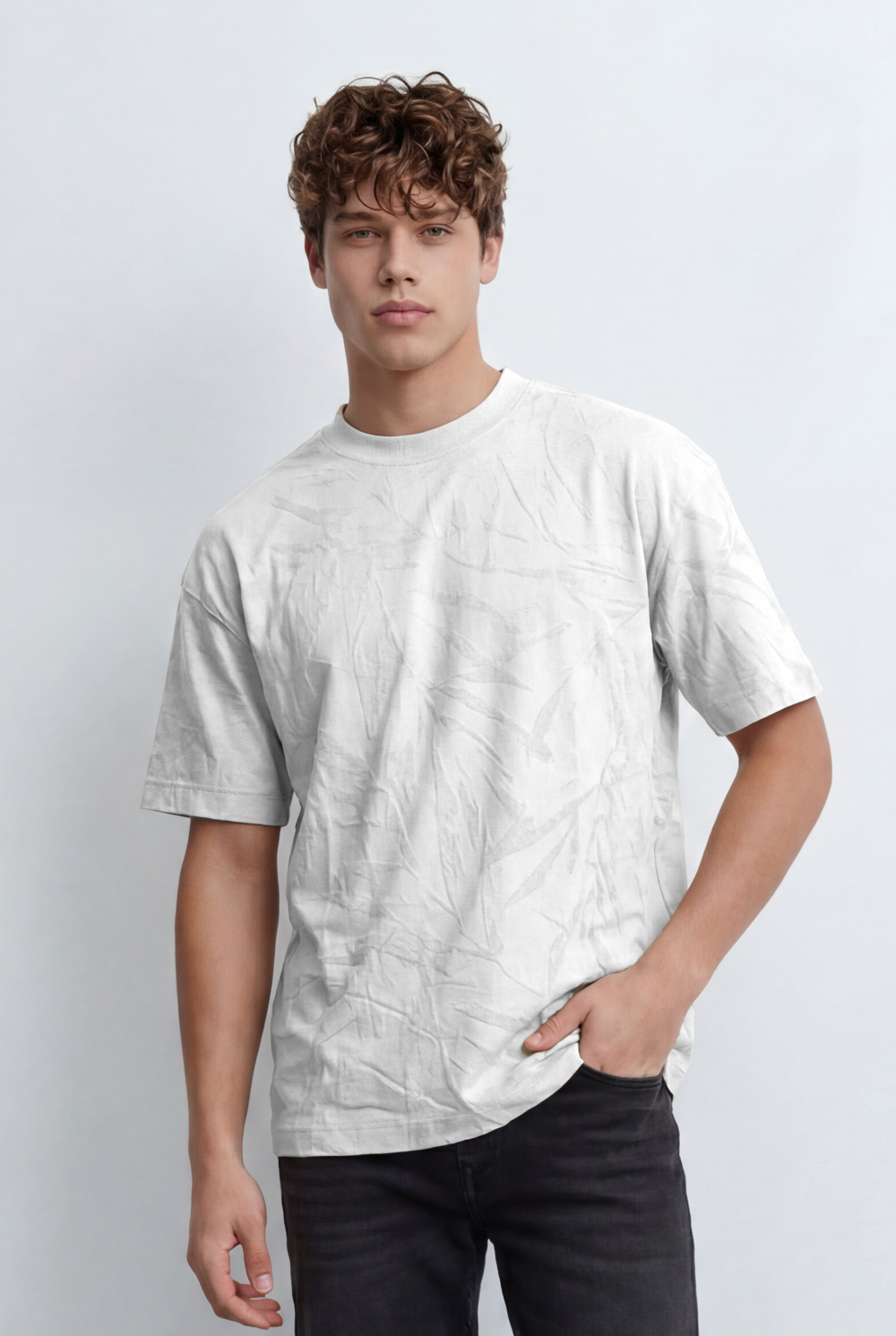 Men’s Tomato Store Shadow Leaf Graphic T-Shirt With Crew Neck Relaxed Fit Clean Stitch Lines