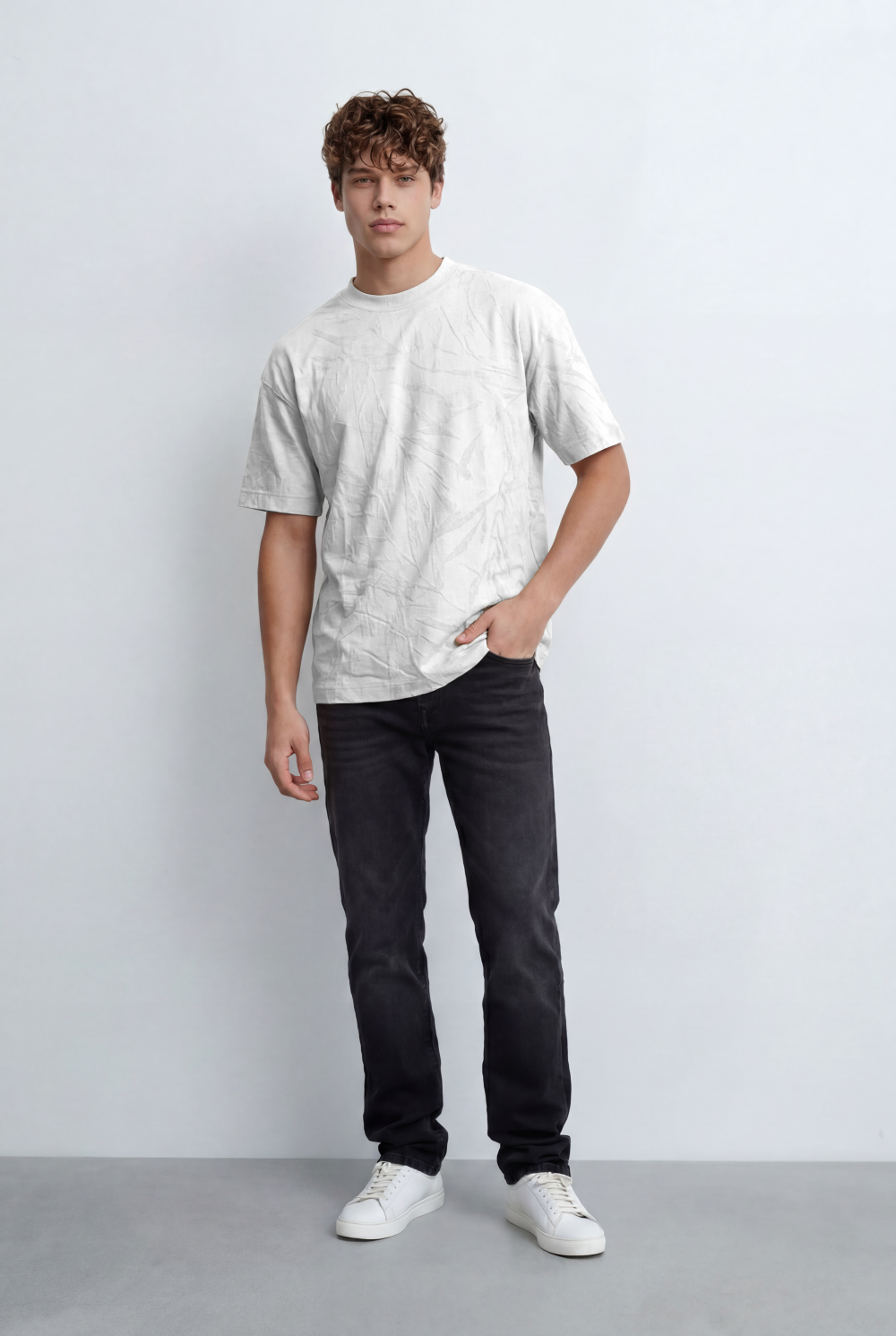 Men’s Tomato Store Shadow Leaf Graphic T-Shirt With Crew Neck Relaxed Fit Clean Stitch Lines
