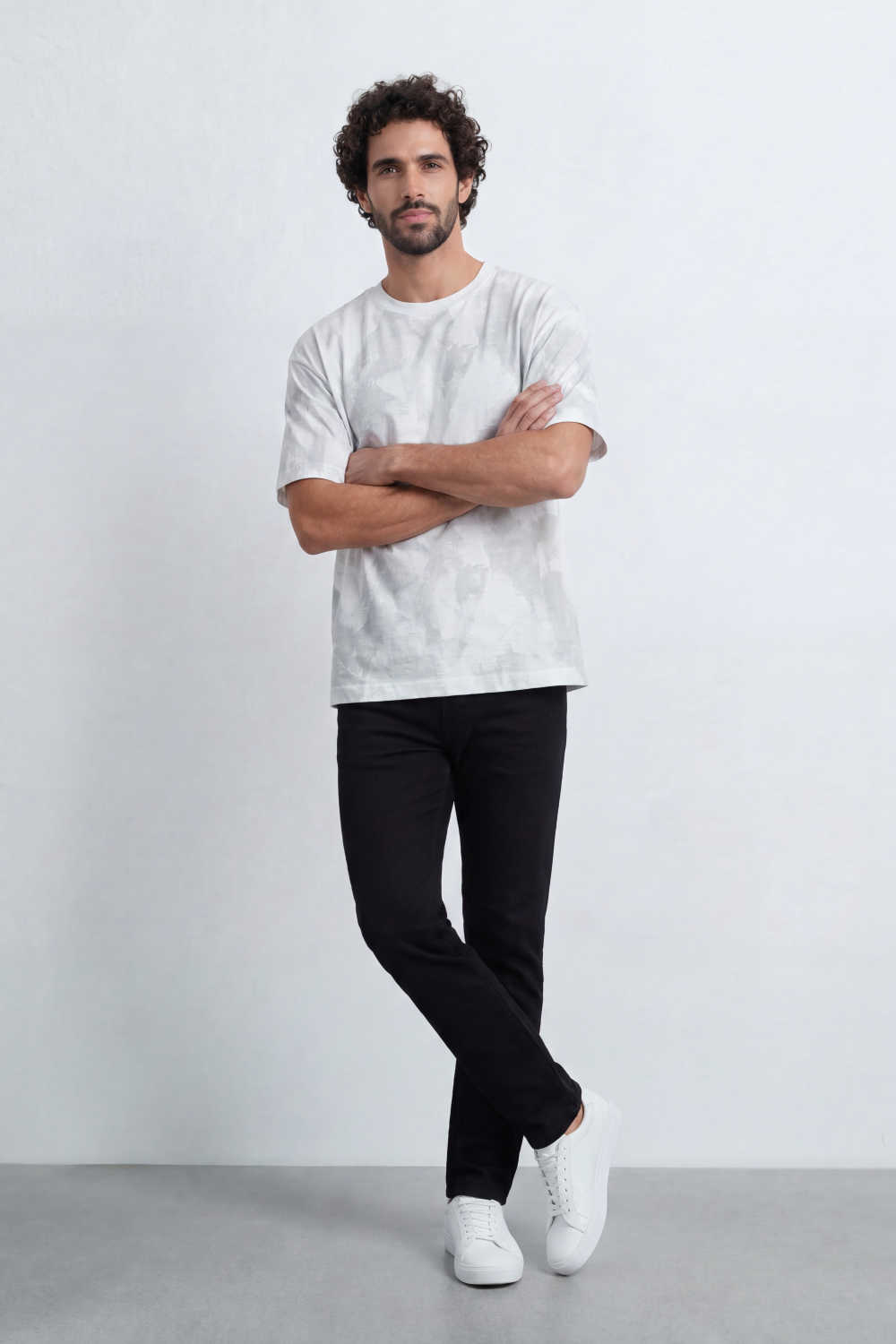 Men’s Tomato Store Pale Storm T-Shirt Watercolor Cloud Wash Moves Across The Body With Soft Brush Fade Texture Relaxed