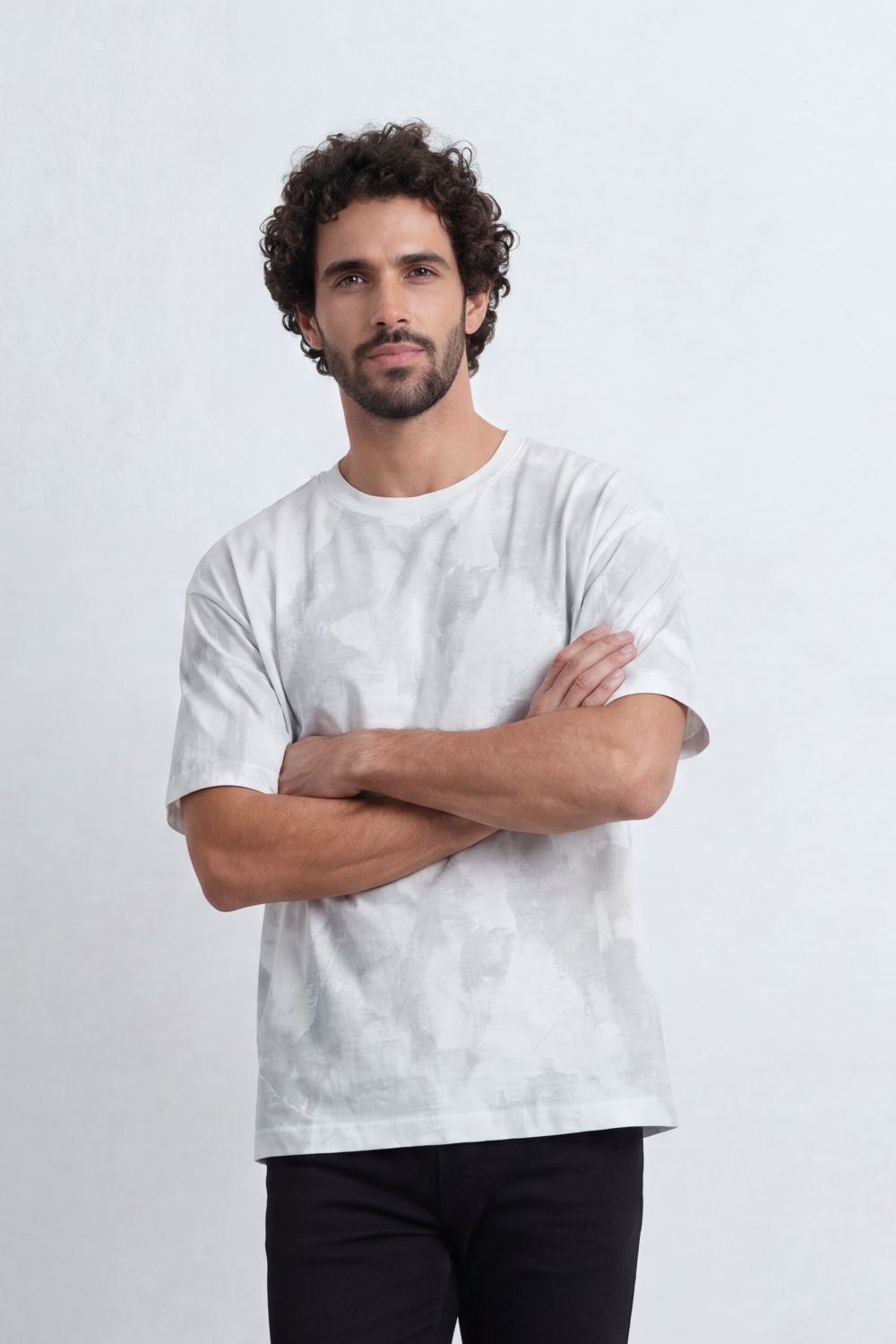 Men’s Tomato Store Pale Storm T-Shirt Watercolor Cloud Wash Moves Across The Body With Soft Brush Fade Texture Relaxed