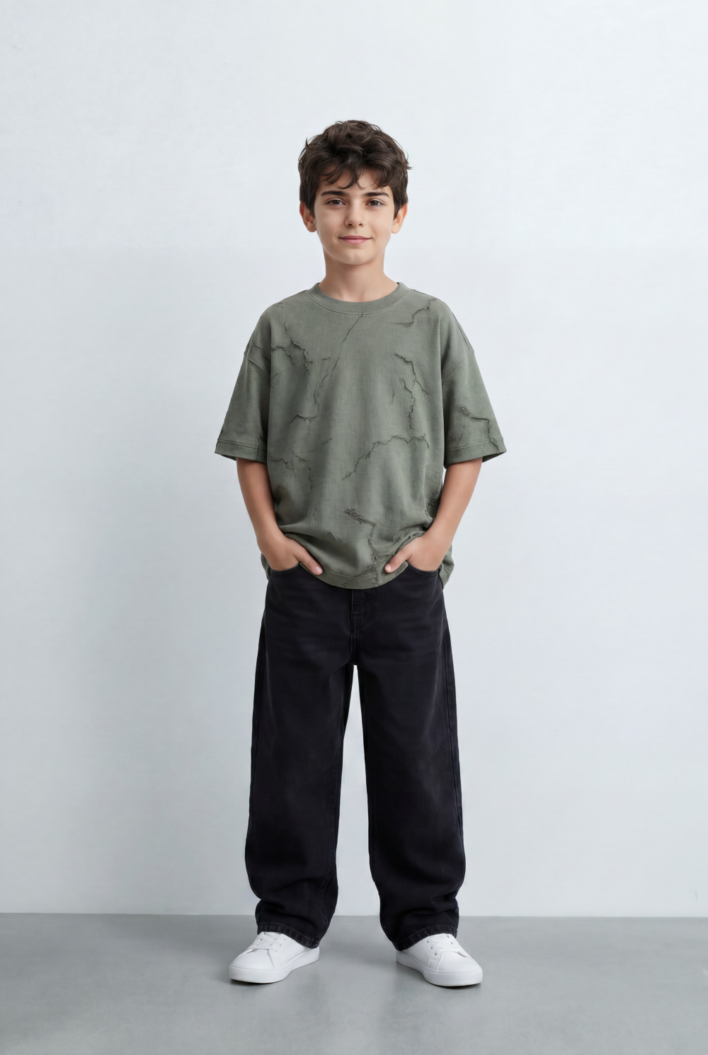 Boy'’s Tomato Store Oversized T-Shirt Deep Cloud Wash Effect Tonal All Over Texture