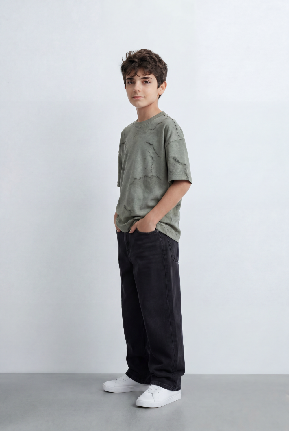 Boy'’s Tomato Store Oversized T-Shirt Deep Cloud Wash Effect Tonal All Over Texture