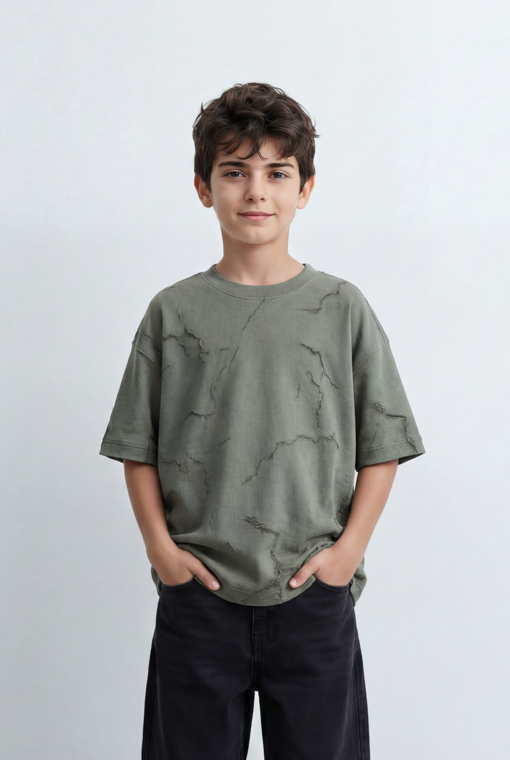 Boy'’s Tomato Store Oversized T-Shirt Deep Cloud Wash Effect Tonal All Over Texture
