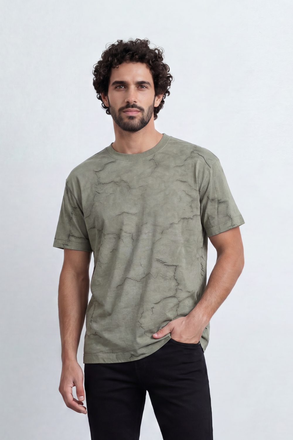 Men’s Tomato Store Stone Rift T-Shirt Cracked Marble Line Artwork Blends Into Washed Mineral Surface Relaxed