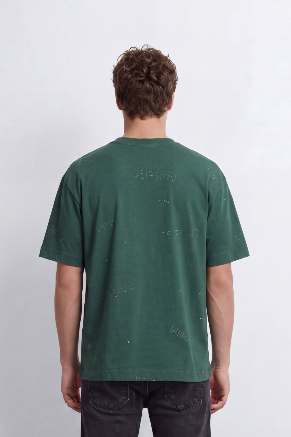 Men's Tomato Store Washed Relaxed Fit T-Shirt Tonal Embossed Typography Allover Detail