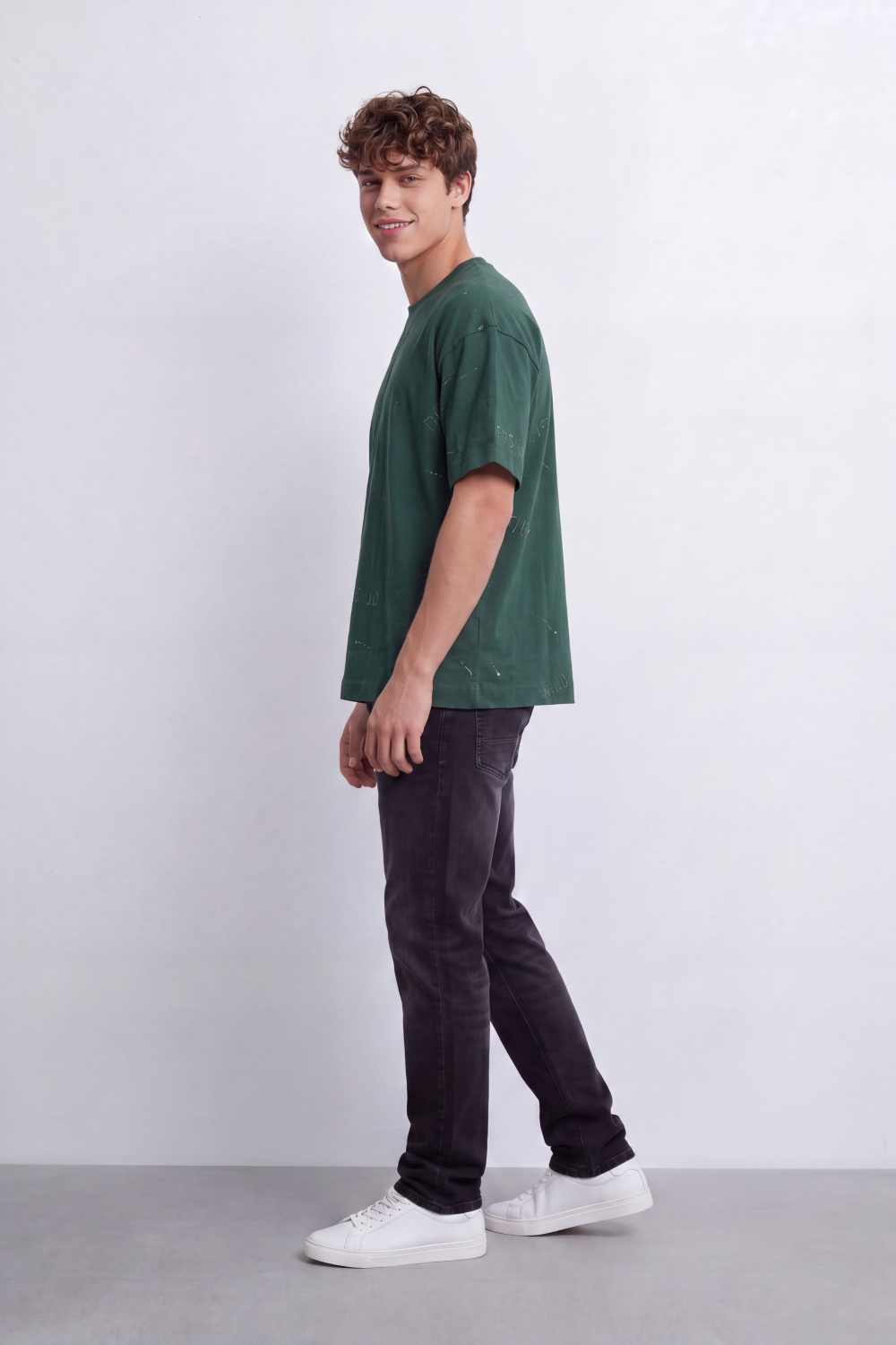 Men's Tomato Store Washed Relaxed Fit T-Shirt Tonal Embossed Typography Allover Detail