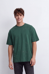 Men's Tomato Store Washed Relaxed Fit T-Shirt Tonal Embossed Typography Allover Detail