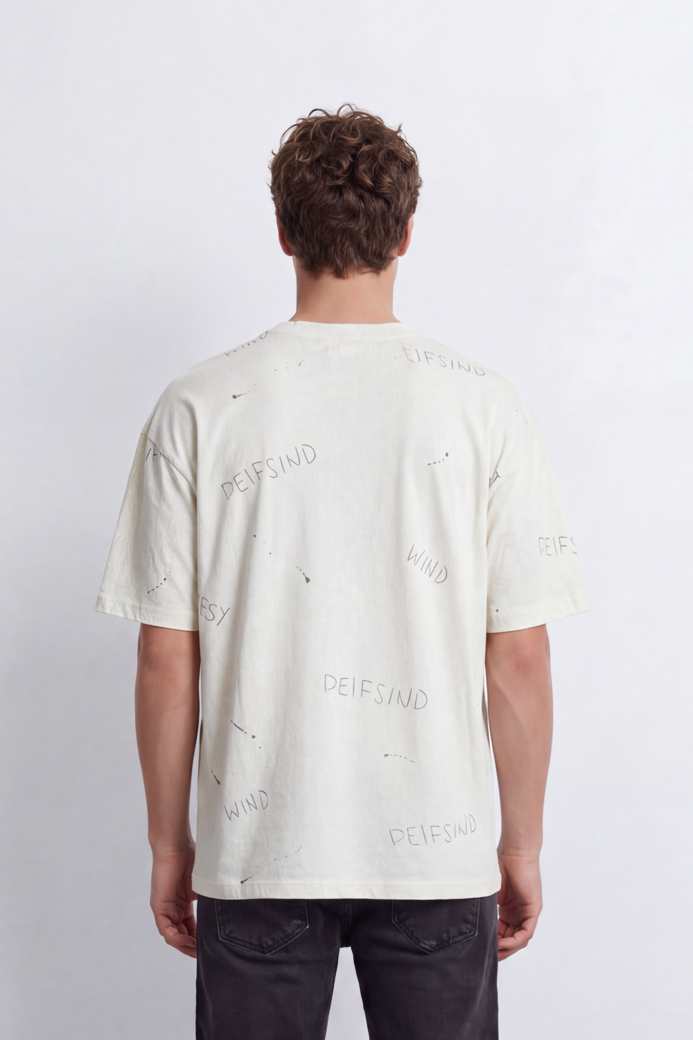 Men's Tomato Store Washed Relaxed Fit T-Shirt Tonal Embossed Typography Allover Detail