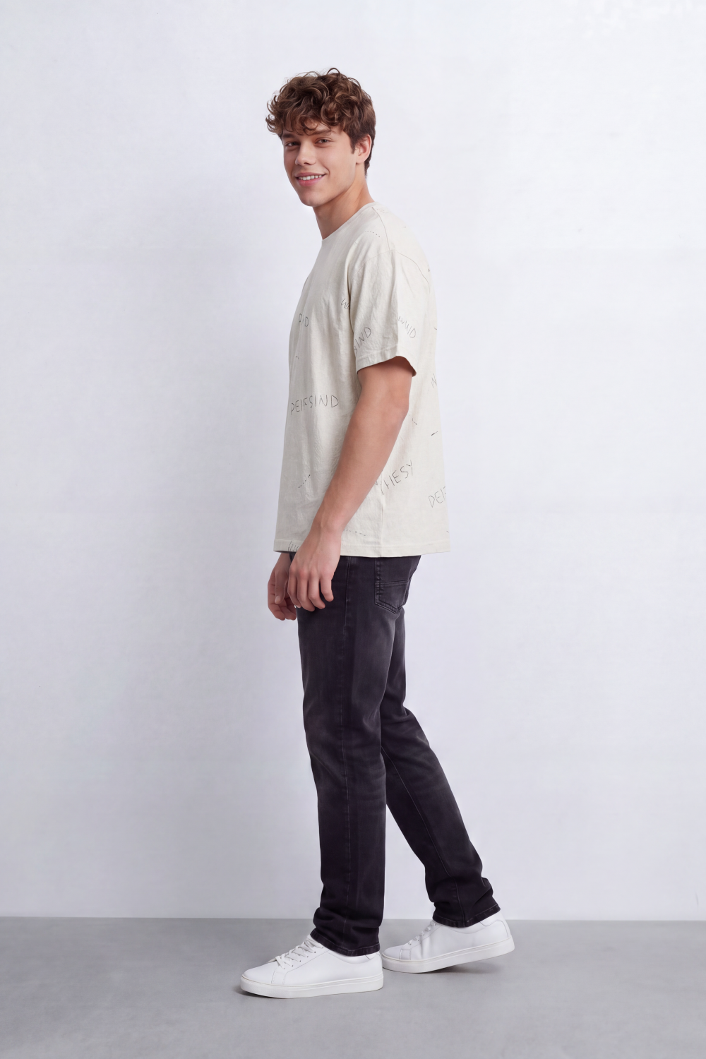 Men's Tomato Store Washed Relaxed Fit T-Shirt Tonal Embossed Typography Allover Detail