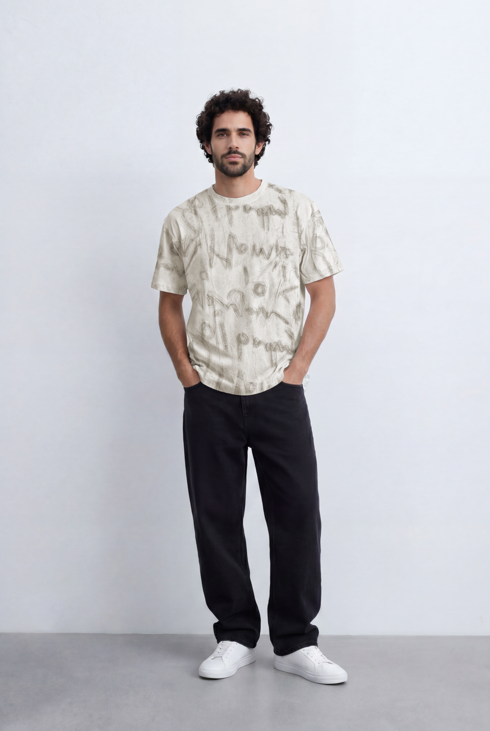 Men’s Tomato Store Graffiti Wash T-Shirt Handwritten Scribble Artwork All Over Sketch Effect Relaxed Street Fit