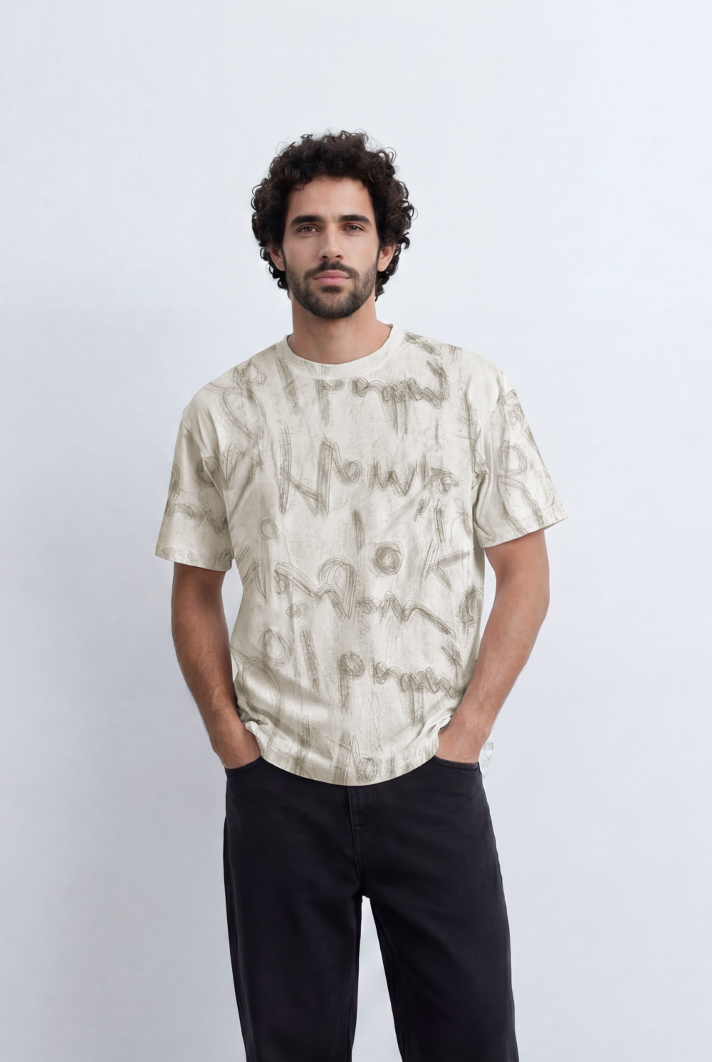 Men’s Tomato Store Graffiti Wash T-Shirt Handwritten Scribble Artwork All Over Sketch Effect Relaxed Street Fit