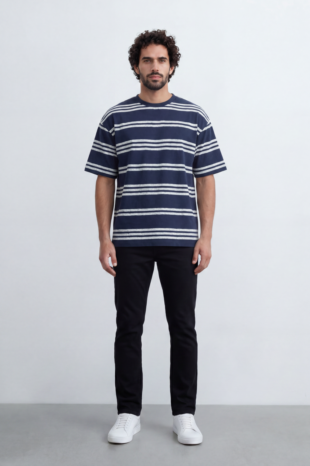 Men’s Tomato Store Parallel Wash T-Shirt Texture Allover Horizontal Stripe Print Distressed Line Effect Relaxed Fit