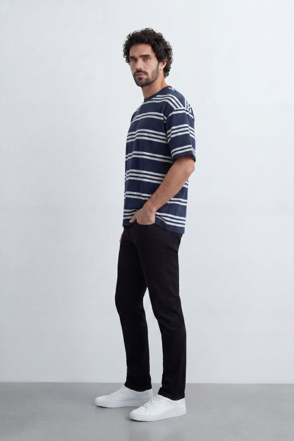 Men’s Tomato Store Parallel Wash T-Shirt Texture Allover Horizontal Stripe Print Distressed Line Effect Relaxed Fit
