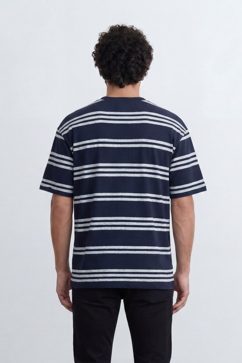 Men’s Tomato Store Parallel Wash T-Shirt Texture Allover Horizontal Stripe Print Distressed Line Effect Relaxed Fit