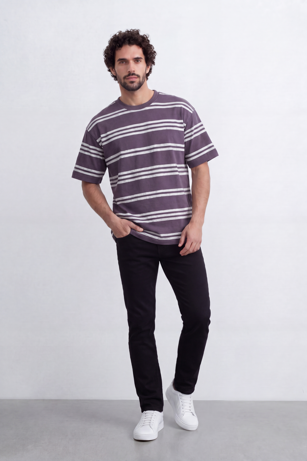 Men’s Tomato Store Parallel Wash T-Shirt Texture Allover Horizontal Stripe Print Distressed Line Effect Relaxed Fit