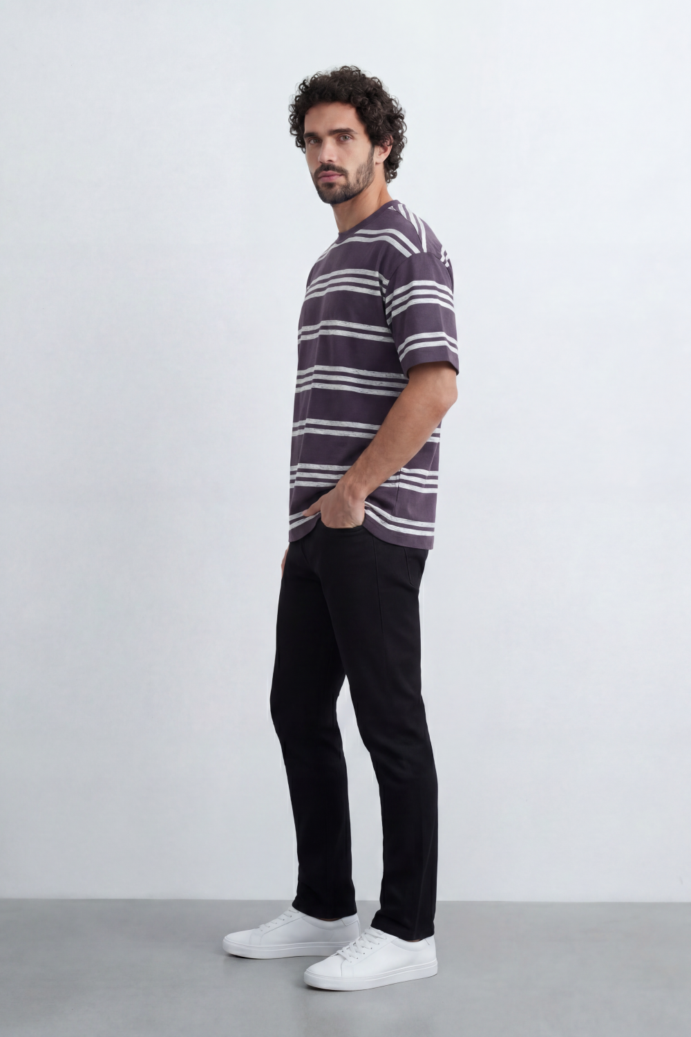 Men’s Tomato Store Parallel Wash T-Shirt Texture Allover Horizontal Stripe Print Distressed Line Effect Relaxed Fit