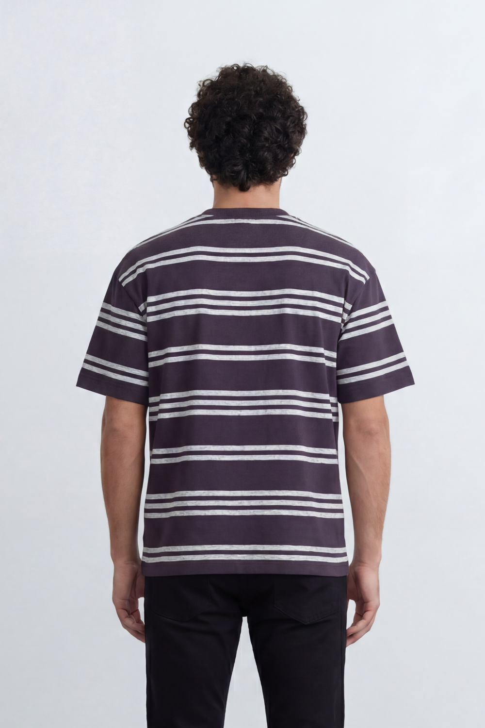 Men’s Tomato Store Parallel Wash T-Shirt Texture Allover Horizontal Stripe Print Distressed Line Effect Relaxed Fit