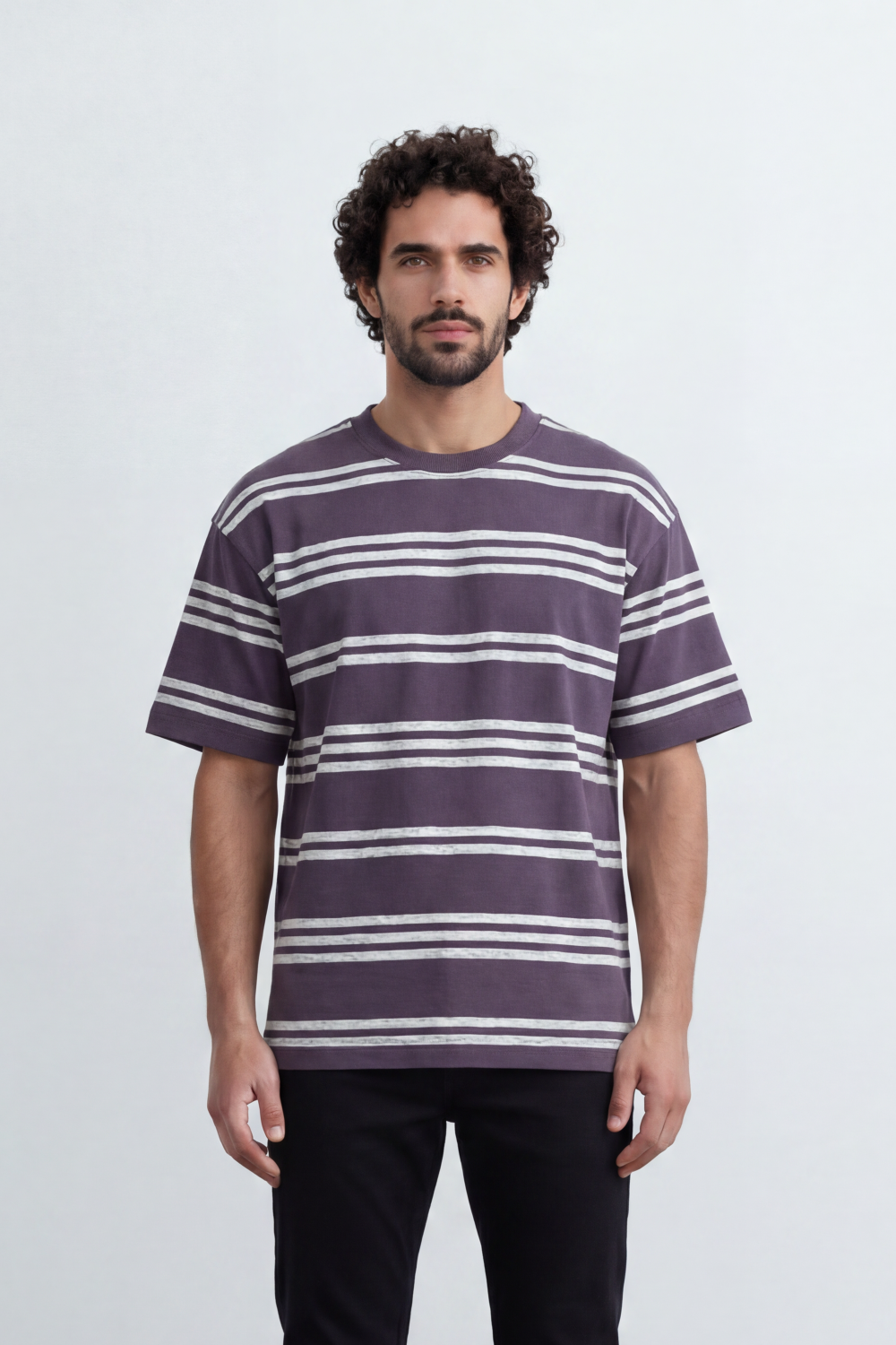 Men’s Tomato Store Parallel Wash T-Shirt Texture Allover Horizontal Stripe Print Distressed Line Effect Relaxed Fit