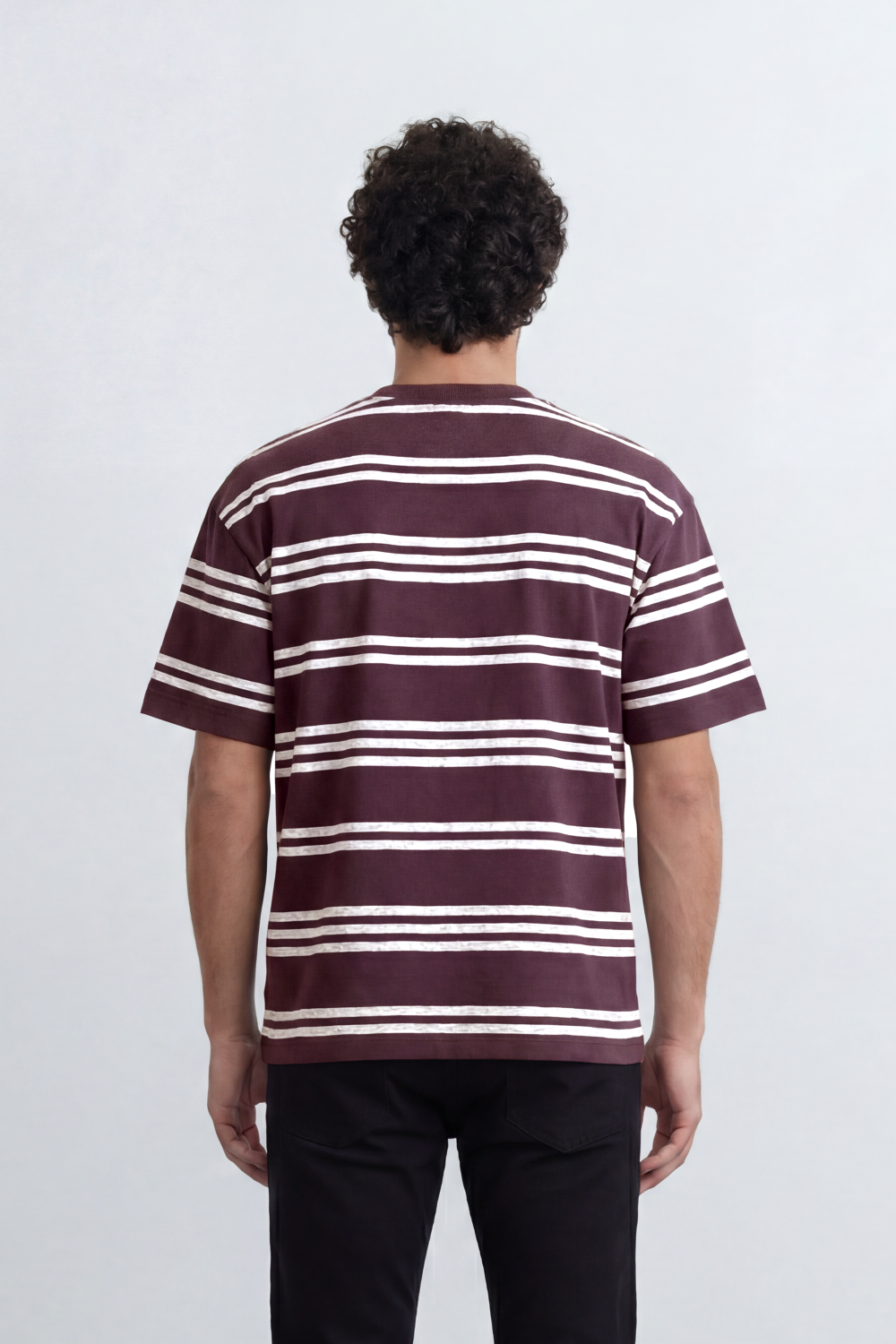 Men’s Tomato Store Parallel Wash T-Shirt Texture Allover Horizontal Stripe Print Distressed Line Effect Relaxed Fit