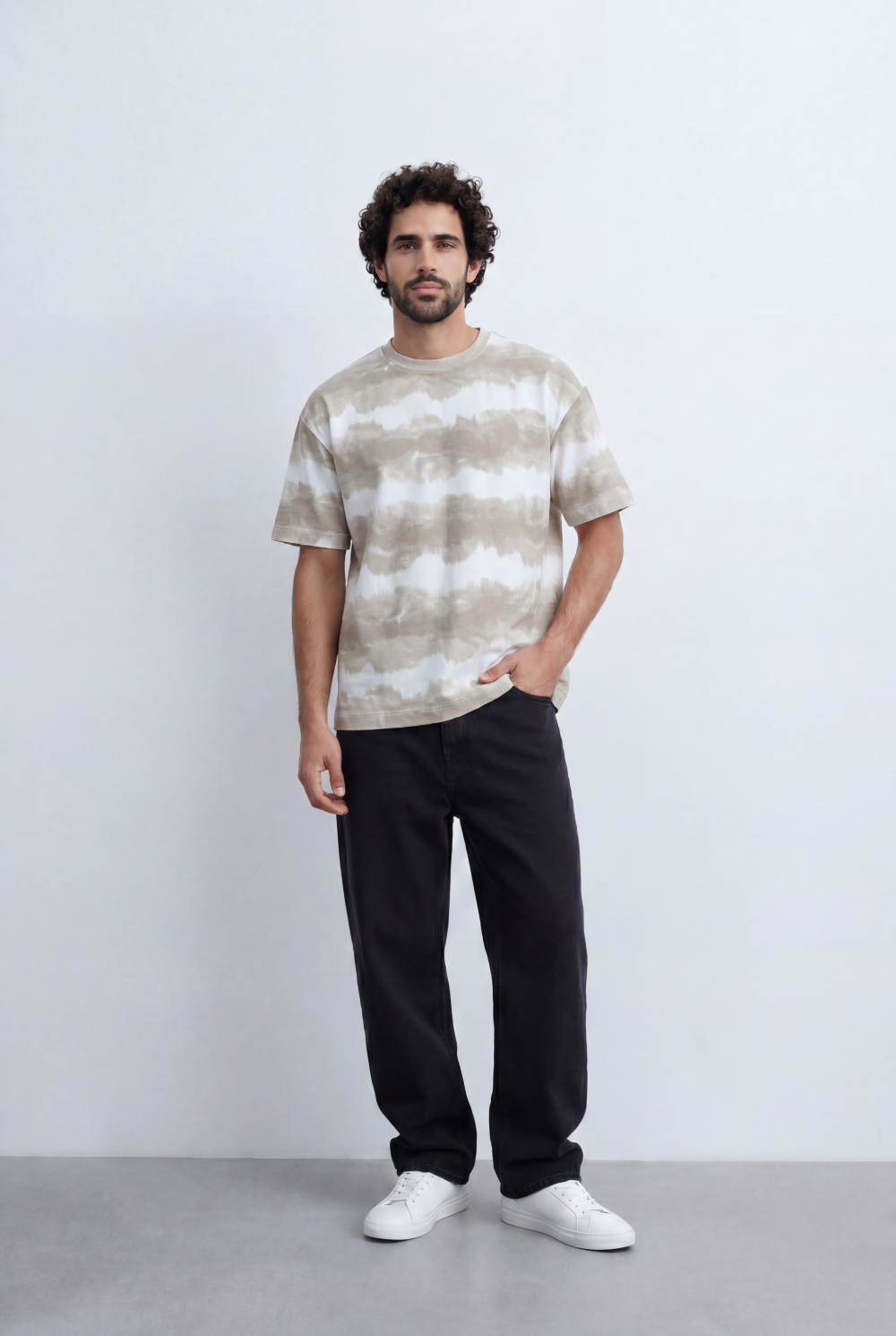 Men’s Tomato Store Tie Dye Stripe T-Shirt Blended Horizontal Wash Pattern Relaxed Shape