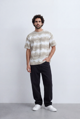 Men’s Tomato Store Tie Dye Stripe T-Shirt Blended Horizontal Wash Pattern Relaxed Shape