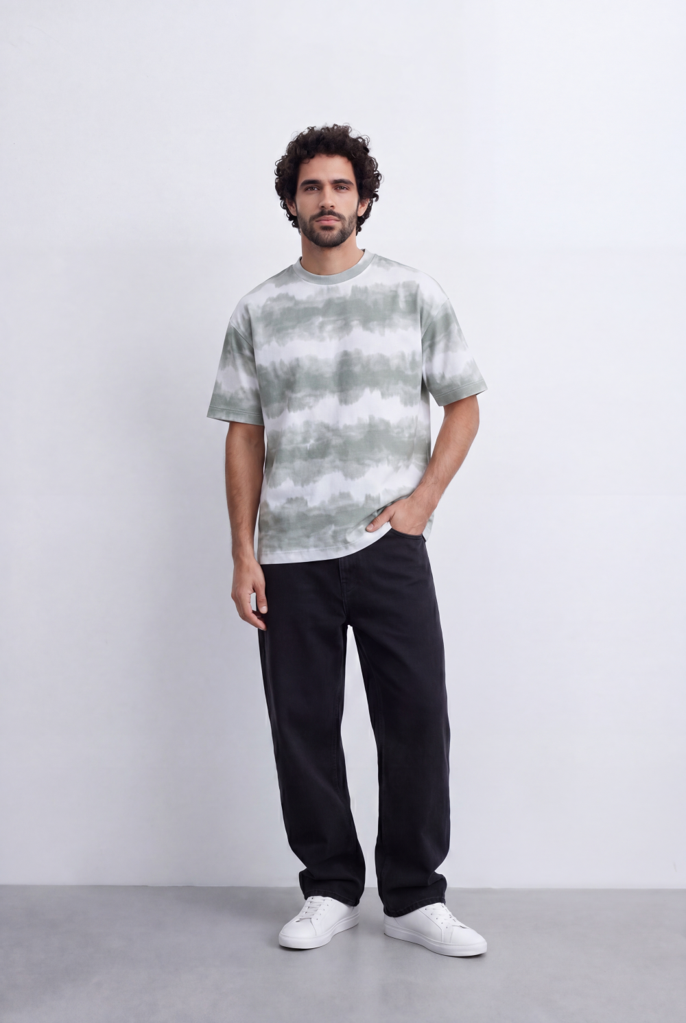 Men’s Tomato Store Tie Dye Stripe T-Shirt Blended Horizontal Wash Pattern Relaxed Shape