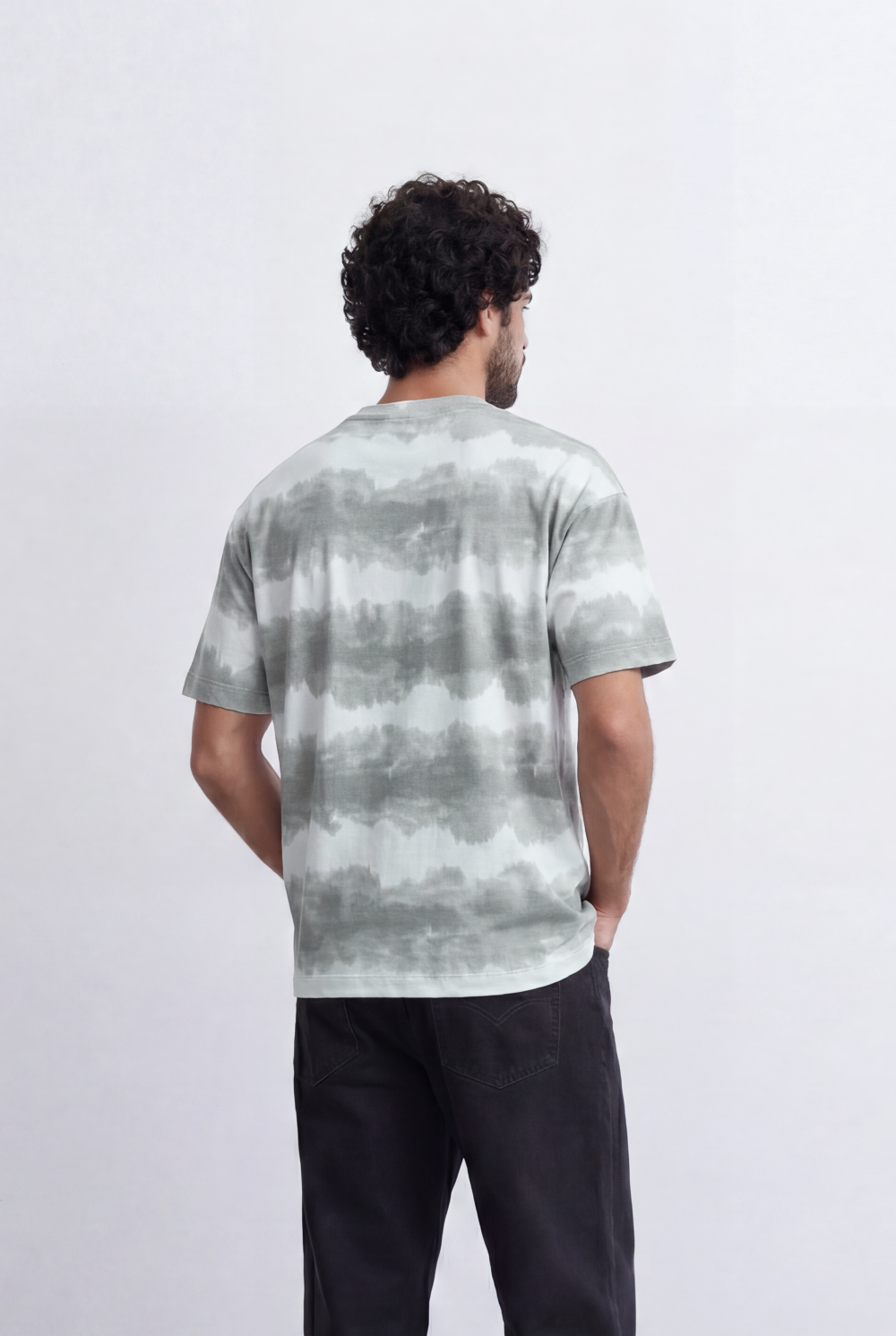Men’s Tomato Store Tie Dye Stripe T-Shirt Blended Horizontal Wash Pattern Relaxed Shape